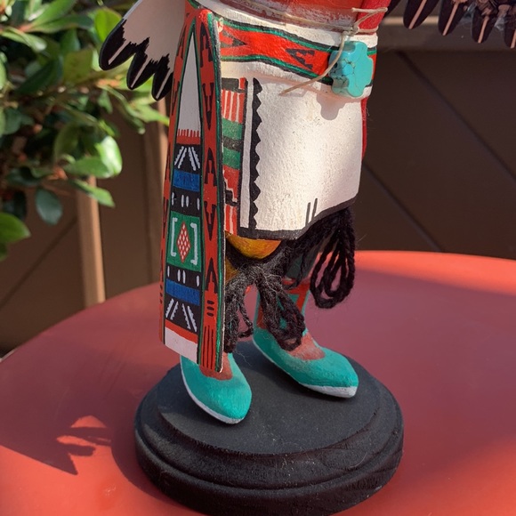 Hopi Indian Kachina Doll wooden, 11” tall wooden stand w feathers wings vintage - Picture 9 of 12